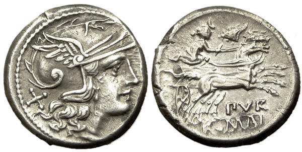 Furius Purpuro Denarius, Luna in biga reverse