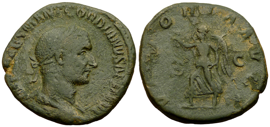 Gordianus I. Africanus AE Sestertius, Victory reverse