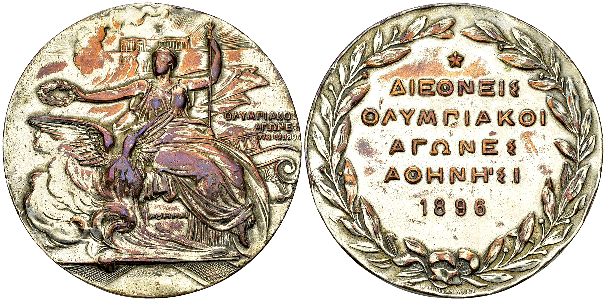 Athens 1896, Olympic Games Silvered AE Participant's Medal