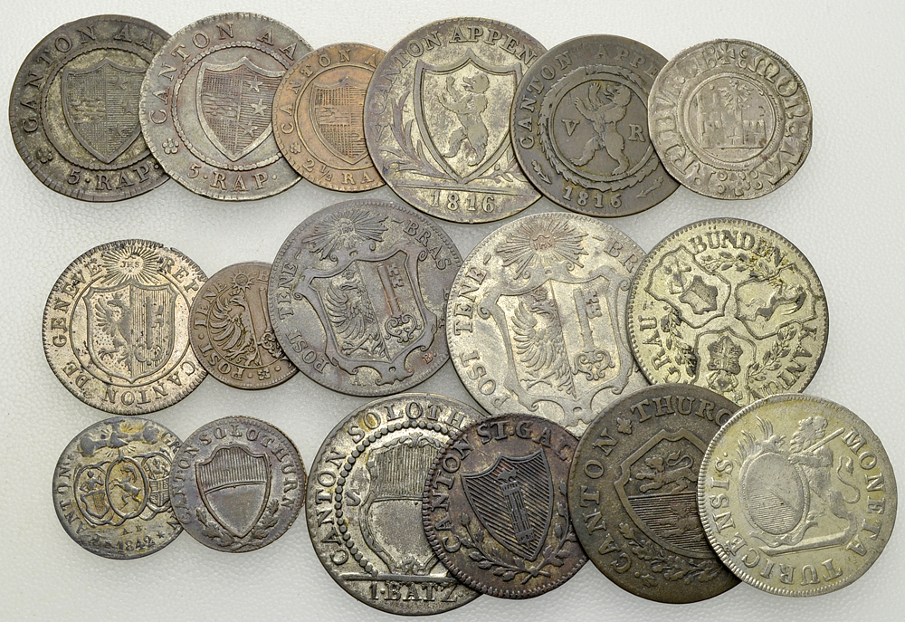 Schweiz, Lot von 17 Kantonalmünzen