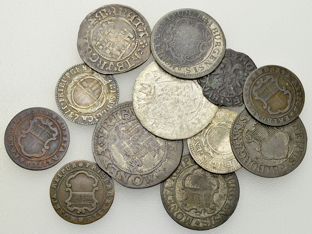 Freiburg, Lot von 12 Kantonalmünzen