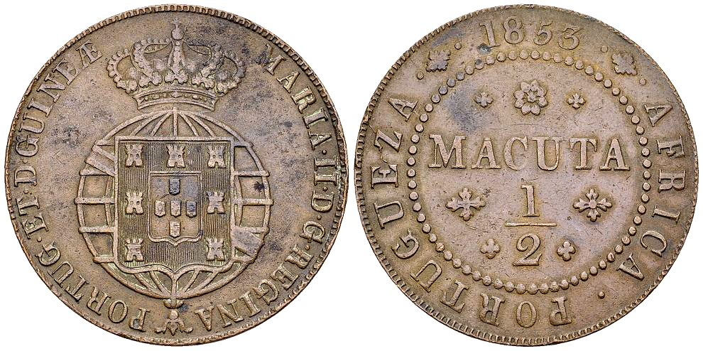 Portuguese Africa CU 1/2 Macuta 1853