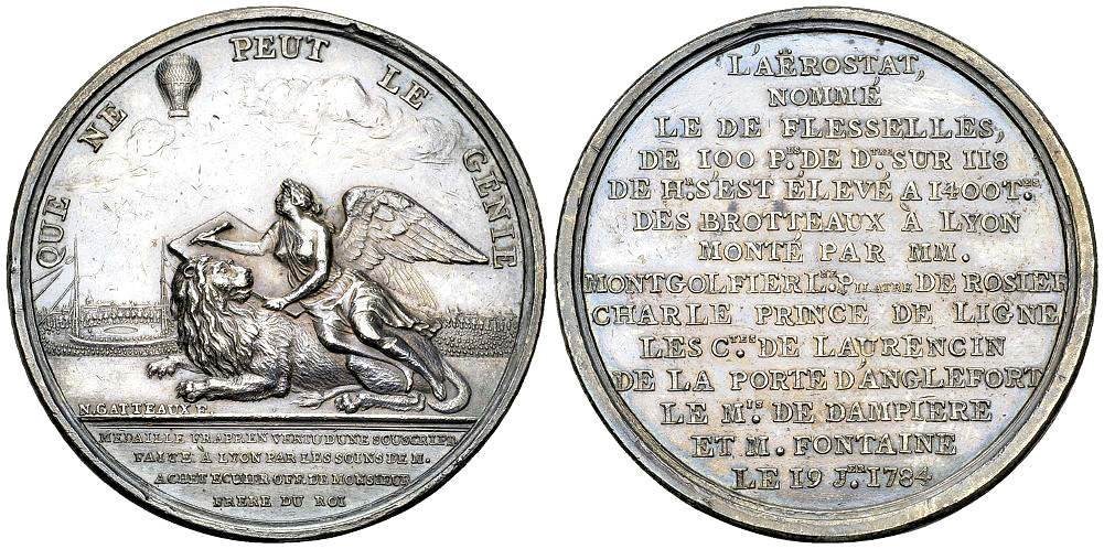 Louis XVI, AR Medaille 1784, Ballon Le Flesselles