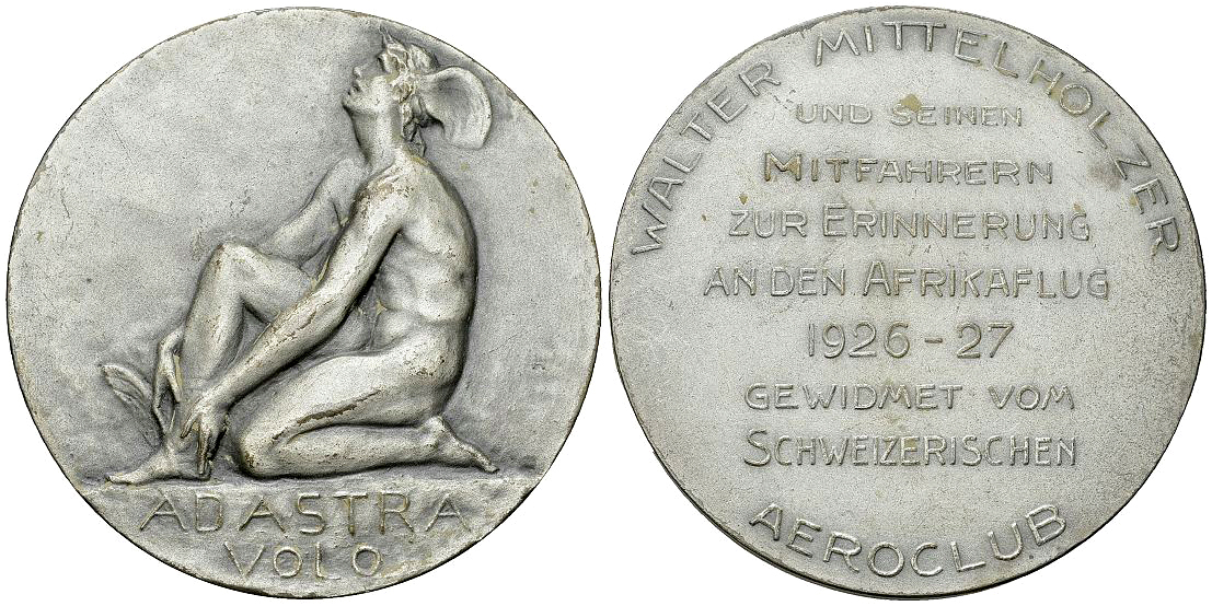 Schweiz, AR Medaille 1927, Mittelholzer/Afrikaflug