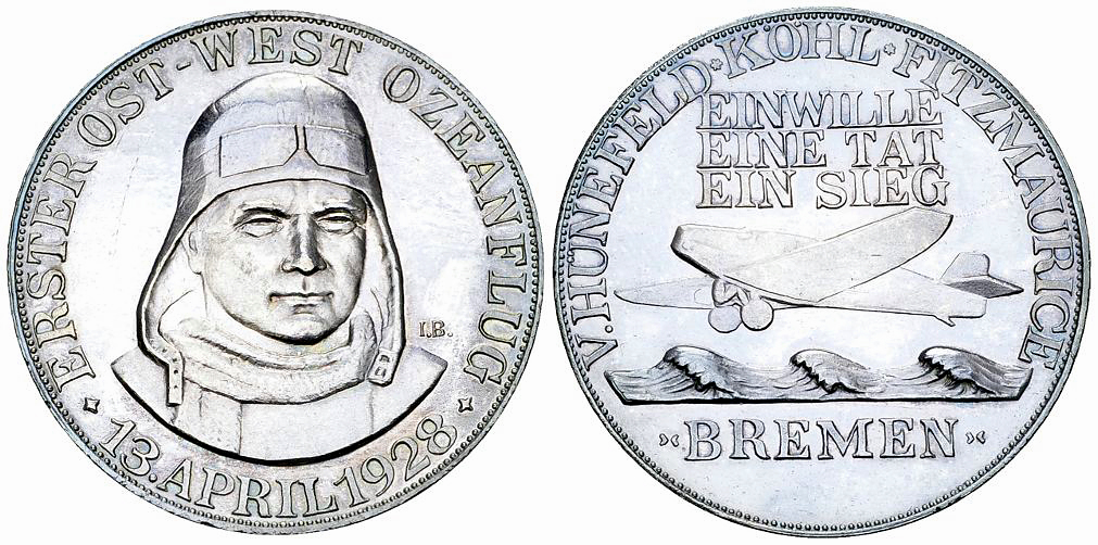 Weimarer Republik, AR Medaille 1928, Ozeanflug der Bremen