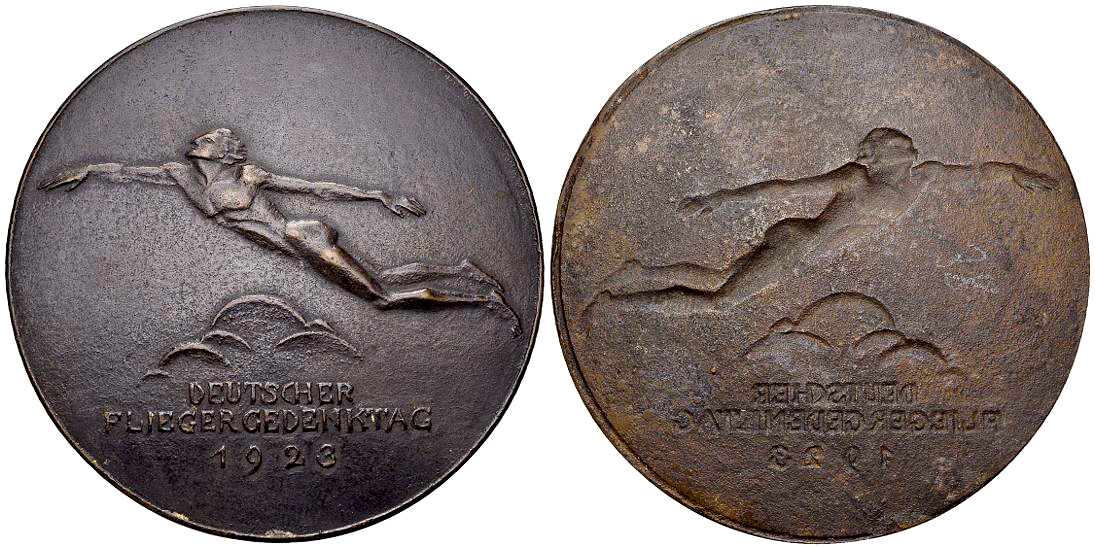 Deutschland, Einseitige Bronzegussmedaille 1923, Fliegergedenktag