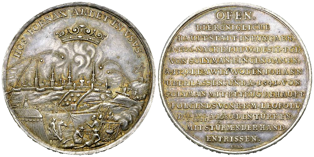 Leopold I, AR Medaille 1686, Einnahme von Ofen