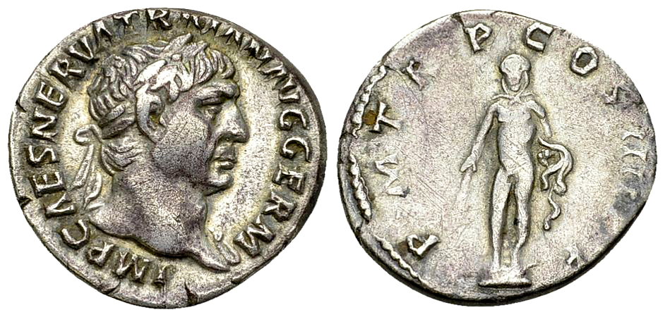 Traianus AR Denarius, Hercules reverse