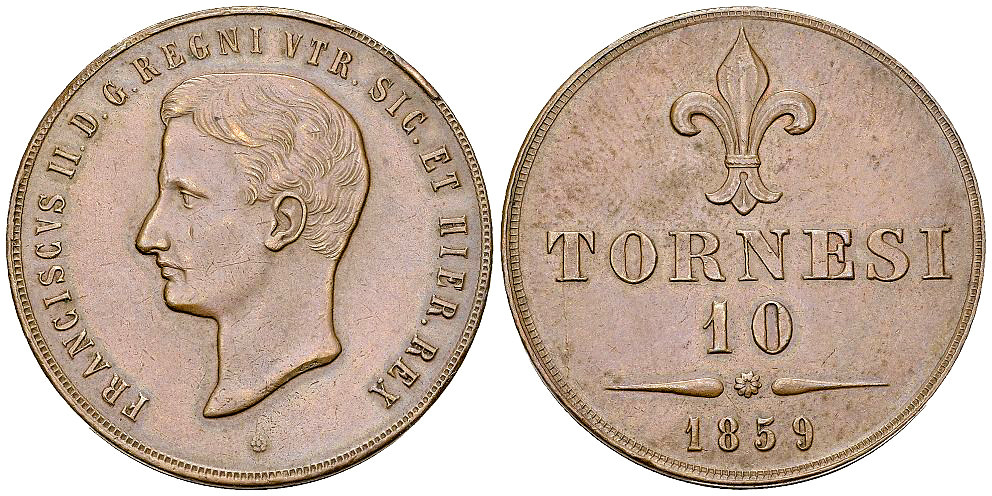 Francesco II, CU 10 Tornesi 1859