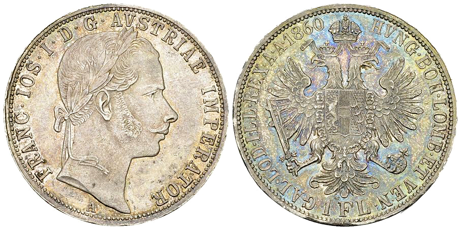 Franz Joseph I, AR 1 Florin 1860 A
