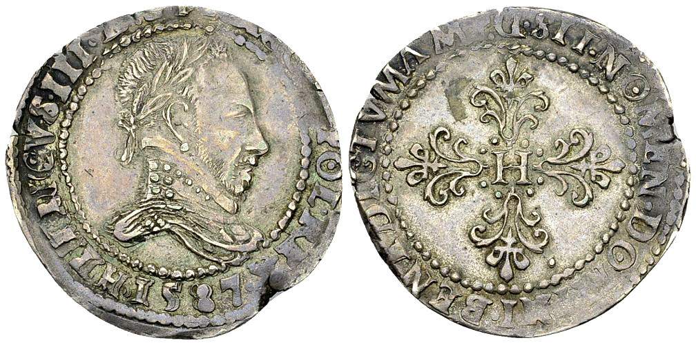 Henri III, AR Demi-Franc au col plat 1587