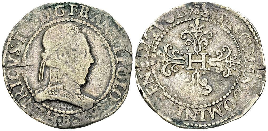 Henri III, AR Franc au col plat 1578