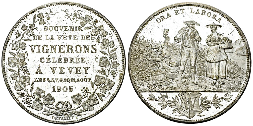 Vevey, Versilberte AE Medaille 1905, Fête des Vignerons
