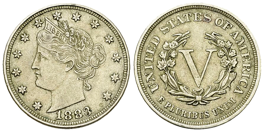 USA CU-NI 5 Cents 1883