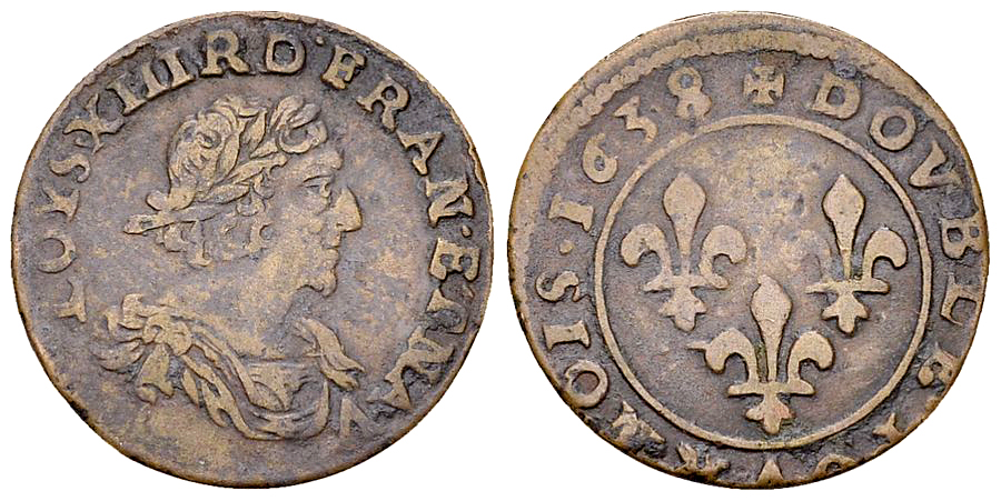 Louis XIII, CU Double Tournois 1638