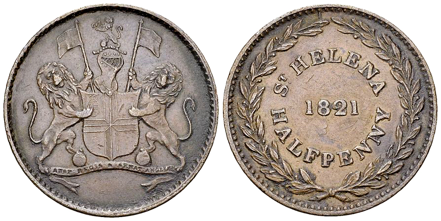 St. Helena AE 1/2 Penny 1821