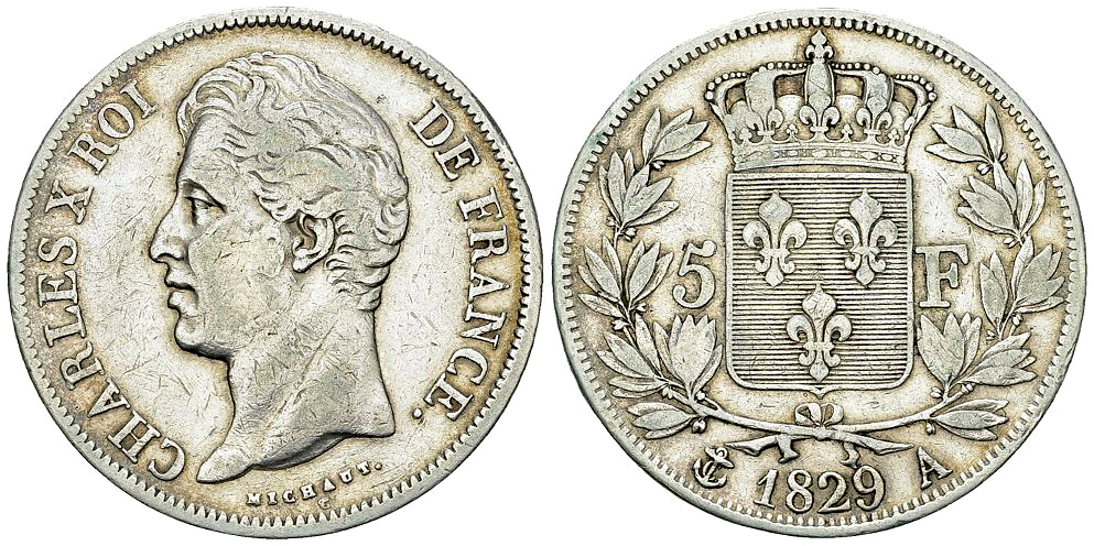 Charles X, AR 5 Francs 1829 A, Paris