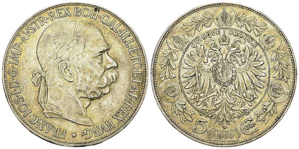 Franz Joseph I, AR 5 Corona 1900