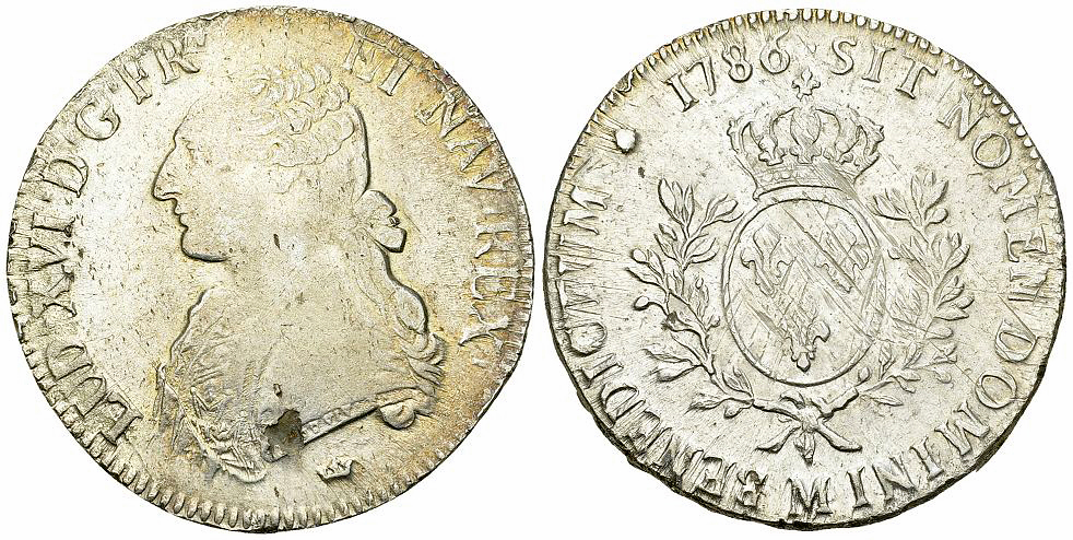 Louis XVI, AR Ecu aux branches d'olivier 1786 M, Toulouse