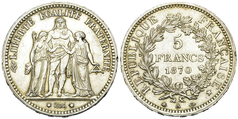 France, AR 5 Francs 1870 A, Paris